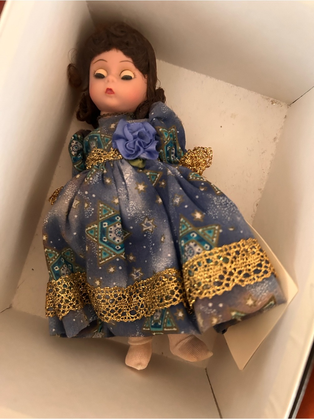 Madame Alexander Blue and Gold Star-Pattern Doll Dress